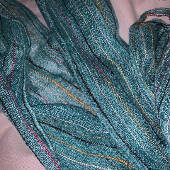 Girls Teal Scarf with Stripes and Fringe - Picture 3 of 4